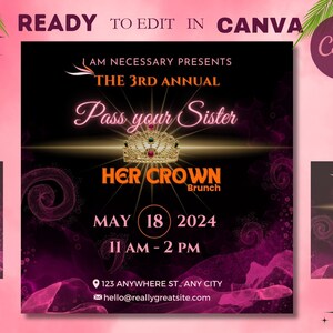 Crown Brunch Flyer, Editable Flyer Template, Birthday Flyer, Brunch Invitation Flyer, Networking Event, Graphic Designer