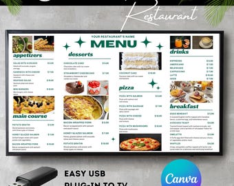 Restaurant TV Menu Board Template: Editable Canva Design