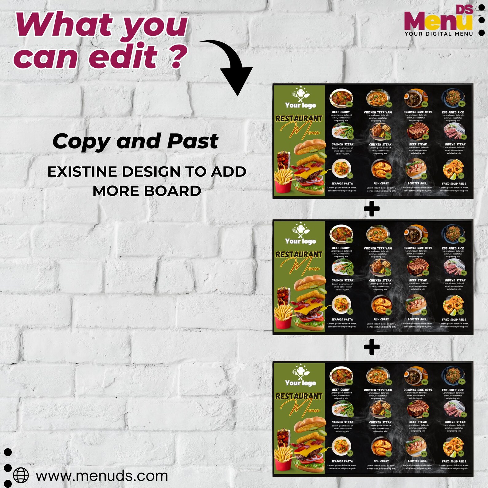Restaurant TV Menu Board Template Editable Canva - Digital Signage for ...
