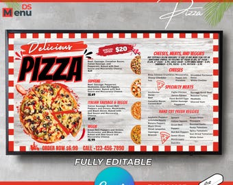 Animated Pizza TV Menu Board | Editable Canva Template | Restaurant Digital Display