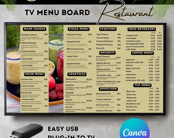 Restaurant TV Menu Board Template: Editable Digital Signage (Canva)