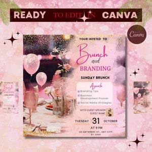 Brunch Flyer, Editable Flyer Template, Bridal Brunch Flyer, Birthday Flyer, Brunch Invitation Flyer, Networking Event, Graphic design