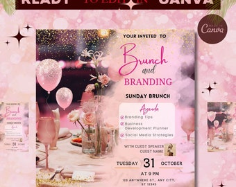 Editable Brunch Flyer Template: Bridal, Birthday, Networking Event (1080x1080px)