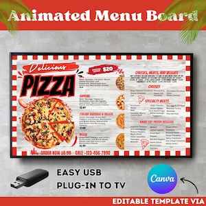 Tablero de menú de TV, menú de pizza, tablero de menú digital, visualización de menú de restaurante, tablero de menú de TV animado avanzado: mejore la experiencia de su cliente