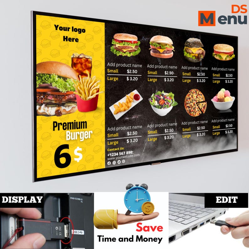 Restaurant TV Menu Board Template | Editable Canvas Digital Sign | Cafe ...