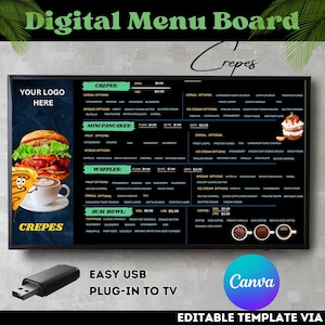 Restaurant Food Tv Menu Board , DIY Business Menu Template, Editable Template Price List, Trendy Restaurant Food Menu, Food menu Templates