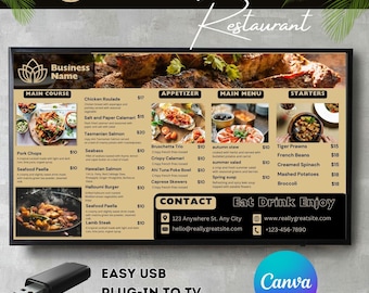 Digital Menu Board Template: Modern Restaurant Food Signage (Editable Canva)