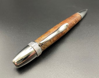 Wood Burl and Chrome Twist Pen, Linseed Oil and Beeswax Finish