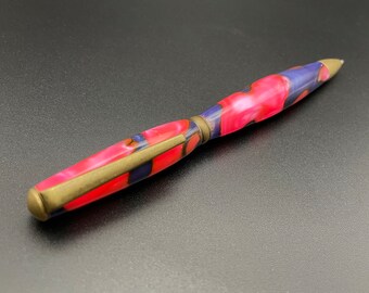 Pink & Purple Acrylic and Antique Brass Twist Ball Point Pen