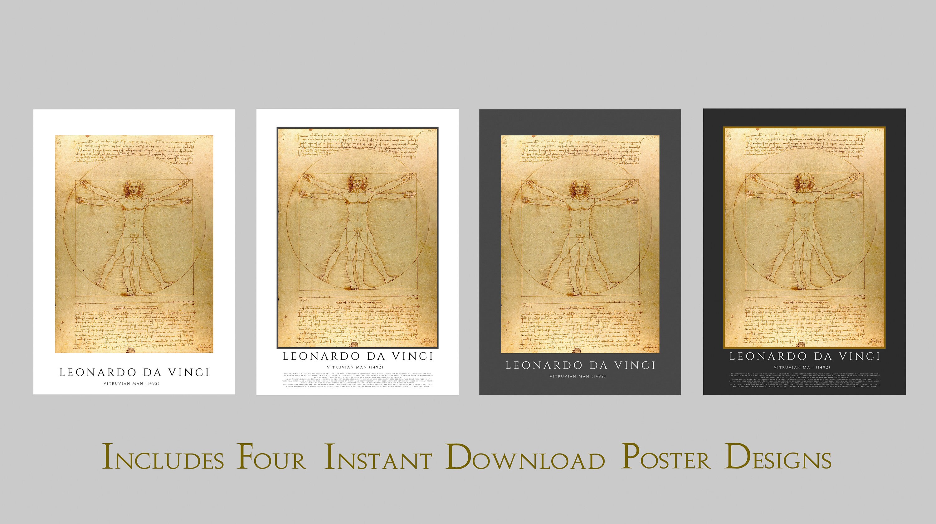 Buy Printable 'vitruvian Man' Renaissance Masterpiece Poster by Leonardo Da Vinci - Classic ...