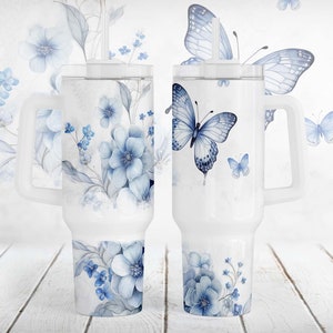Emballage de gobelet 40 oz, PNG de gobelet papillon, téléchargements de conception de sublimation, modèle de gobelet de fleurs, cadeaux de fête des mères pour grand-mère