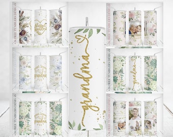 Picture Tumbler Wrap Bundle, Mother's Day Png For Sublimation Designs, 20 oz Photo Tumbler Png, Image Tumbler Wrap With Flowers, Seamless