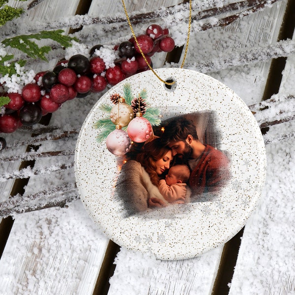 Christmas Picture Ornament With Frame, Christmas Photo Ornament Template, Family Round Christmas Ornament For Picture, First Christmas Gift