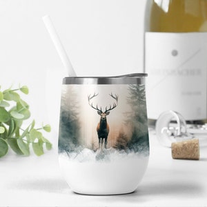 12 oz wijnbeker wrap met herten mistig bos png voor sublimatie ontwerpen mannen wijnbeker sjabloon landschap 12 oz beker png vader cadeau