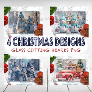 Planche à découper en verre PNG, sublimation de motifs avec bonhommes de neige Planche à découper en verre d'hiver PNG Planche à découper en verre, conception de cadeaux de Noël