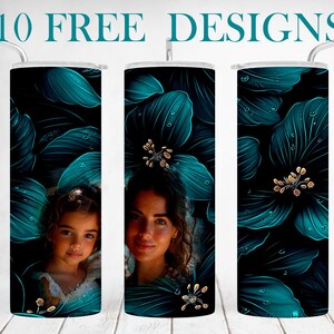 Foto Tumbler Wrap für einzelnes Bild 20 OZ Skinny Tumbler PNG mit Rahmen Blumen Sublimation Designs Nahtlos personalisierte Muttertag Geschenk