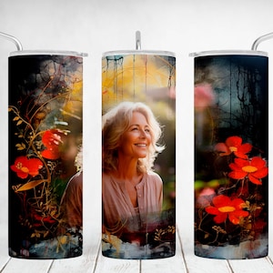 Tumbler con un&#39;immagine, immagine Tumbler PNG con una singola foto, disegni di fiori autunnali per sublimazione, modello per tumbler sottile da 20 once, senza cuciture