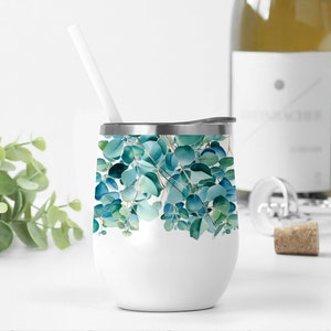 12-Unzen-Weinbecher-Wrap-Designs mit Eukalyptus, botanische Png-Datei für Sublimationsdesigns, grüne Bechervorlage für 12-Unzen-Becher