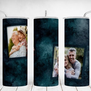 Men 20oz Photo Tumbler Wrap Png Files For Sublimation Designs Blue Seamless Pattern With 2 Frames Father&#39;s Day Background Digital Downloads