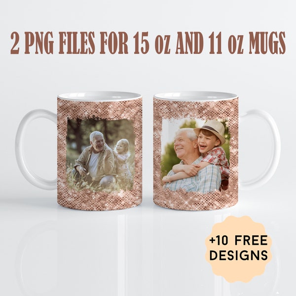 Custom Mug Template With 2 Pictures, 11 oz Photo Mug Wrap With 2 Frames, 15 oz Picture Mug Wrap Png For Sublimation Design, Last Minute Gift