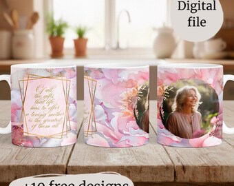 Taza personalizada con una foto, envoltura de taza con imagen PNG, diseños de sublimación para el Día de la Madre de 15 oz y 11 oz, plantilla de taza de café personalizada para la abuela