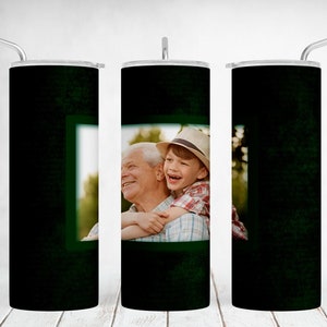 Confezione per bicchiere con foto da uomo, disegni di sublimazione per bicchiere verde, bicchiere con foto da 20 oz Png per papà, bicchiere con immagine con foto, senza cuciture