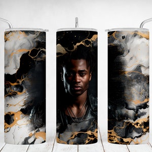 Uma imagem tumbler wrap para homem preto ouro mármore tumbler design de sublimação para 20 onças skinny cup imagem sem costura tumbler com foto para o pai