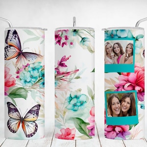 Beker met omslag vlinders Bloemen beker sublimatie ontwerpen voor 20OZ skinny beker Naadloze afbeelding beker png-bestanden met 2 fotolijsten