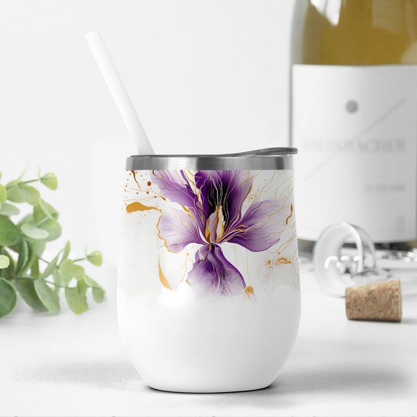 12 oz Wine Tumbler Wrap Png With Purple Flowers For Sublimation Design Downloads, Floral Tumbler Template For 12 oz Wine Cup, Wedding Design