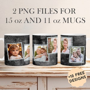 Foto Mug Wrap für 4 Bilder 11 Unze 15 Unze Becher Sublimation Designs Bild Mug Wrap Schwarz Kaffeetasse Png Personalisierte Geburtstagsgeschenke