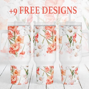Envoltorio personalizado para vaso de 40 oz, vaso con flor de nacimiento de agosto (PNG), diseños de sublimación, plantilla de vaso de gladiolo, regalo único para mamá