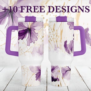40 Unzen Tumbler Wrap-Designs mit lila Blumen, 40 Unzen Tumbler Sublimation Designs, lila Blumen Tumbler Vorlage, maßgeschneidertes Geschenk für Mama