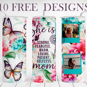 Bild Tumbler Wrap, Schmetterling Tumbler Sublimation Designs für 20OZ Skinny Cup, anpassbare Mom Tumbler Png mit 2 Bilderrahmen, nahtlos