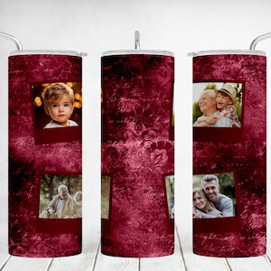 Foto Tumbler Wrap Png, Sublimationsdesigns, Maroon 20 OZ Skinny Tumbler mit 4 Polaroidbildern, nahtlos, Fotocollage Digitale Downloads