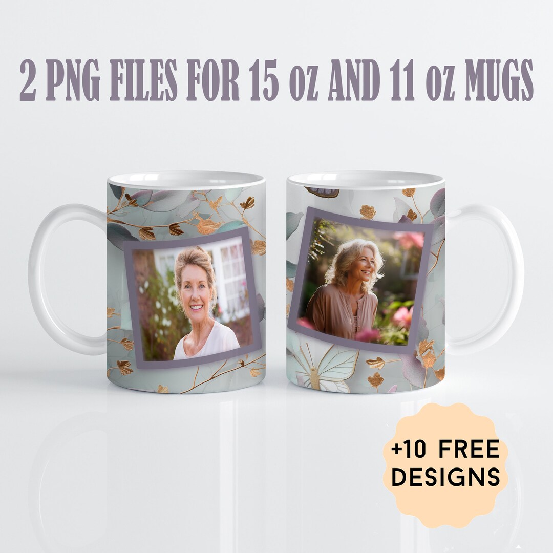 15 Oz Photo Mug Template With 2 Frames 11 Oz Mug Wrap for Two Pictures Mug Sublimation Designs