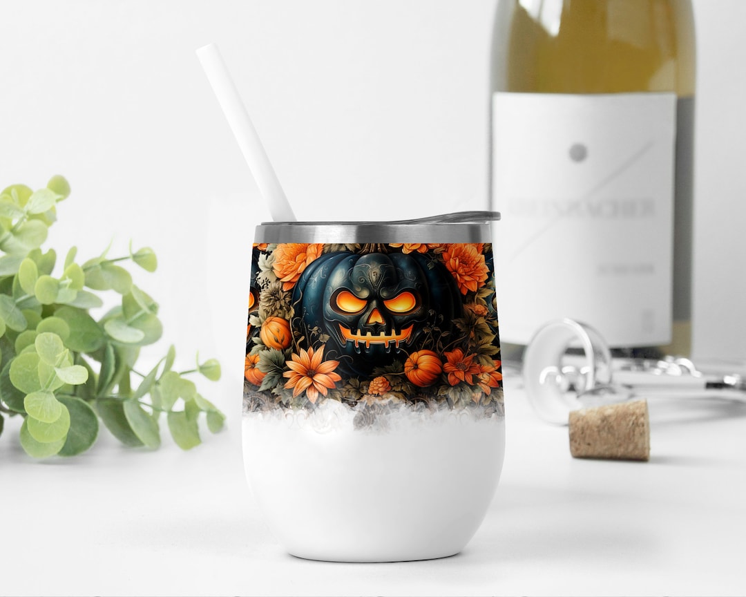 12 Oz Wine Tumbler Wrap With Spooky Pumpkins Halloween Wine Etsy