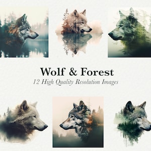 Wolf Clipart Bundle, wilde Natur, digitales Papier, Waldlandschaft druckbare Wandkunst, Png-Dateien für Sublimationsdesigns, sofortige Downloads