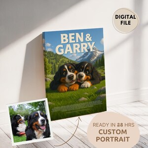 Custom Pet Portrait, Custom Dog Memorial Portrait From Photo, Pet Portrait Cartoon Art, Custom Dog Memorial Gifts, Cartoon Animation Art
