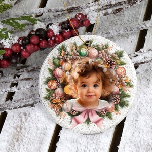 Kerstfoto-ornamentsjabloon, aangepaste kerstornament sublimatieontwerpen, ronde kerstornament voor foto, eerste kerstcadeau