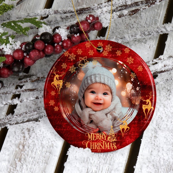 Christmas Photo Ornament Template, First Christmas Ornament Sublimation Design Downloads, Custom Christmas Ornament For Picture, Red