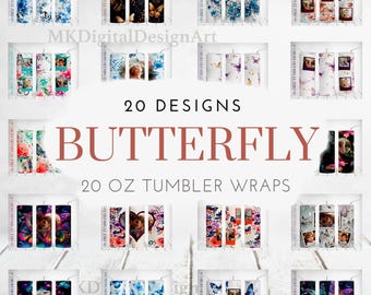 Photo Tumbler Wrap, Picture Tumbler Png Bundle, Butterfly 20Oz Skinny Tumbler Sublimation Designs, Seamless, Personalized Mothers Day Gifts