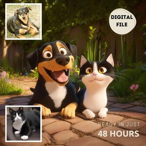 Custom Pet Portrait, Personalized Cartoon Dog, Cat Portrait, Combine Photos, Portrait From Photo, Custom Portrait Gift For Pet Lover