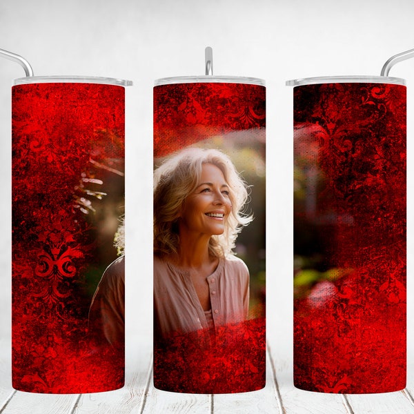 20 oz Tumbler Wrap With One Photo Frame Image Tumbler With Single Picture Png Files For Sublimation Designs Red Seamless Tapered Straight