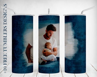 20 oz Tumbler Wrap With 1 Photo Frame For Dad Image Tumbler With Single Picture Png For Sublimation Designs Blue Seamless Tapered Straight
