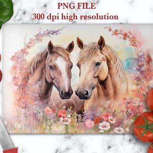 Snijplank met twee paarden Glazen snijplank Sublimatieontwerpen Glazen snijplank png Glazen snijplank met bloemen png