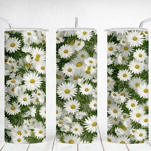 3D Tumbler Wrap para 20 oz Skinny Cups White Daisies Tumbler Png para Floral Sublimation Design Downloads Seamless Template Presente para sogra