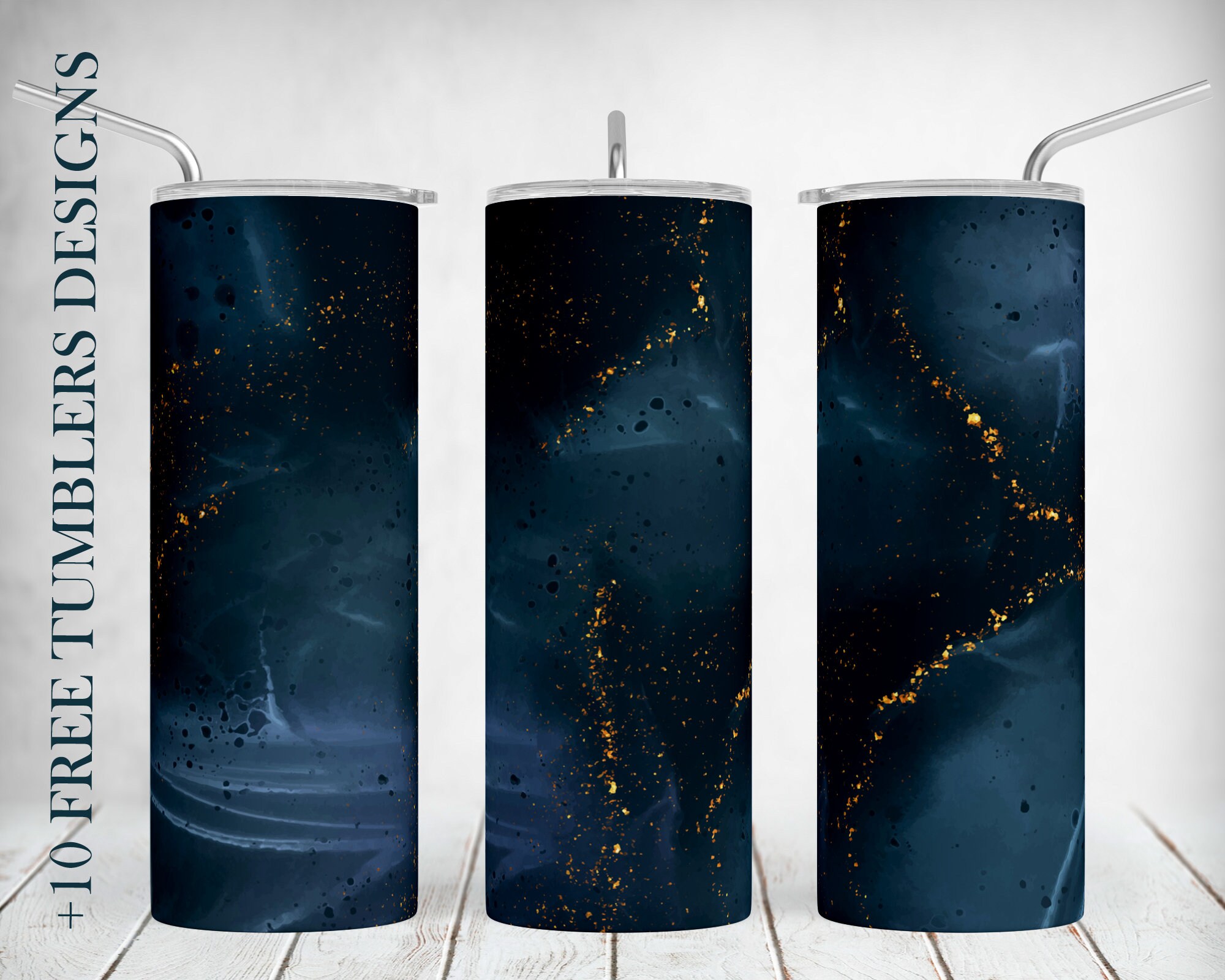 Navy 20 Oz Skinny Tumbler Wrap for Men Blue Alcohol Ink With Gold ...