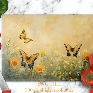 Schneidebrett Png mit Schmetterling, Sublimationsdesign, Glasschneidebrett-Vorlage, Glasschneidebrett-Design mit Sonnenblume, Küchengeschenk