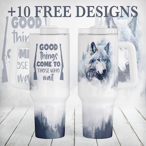 40 oz beker wrap met wolf, 40 oz beker sublimatie ontwerpen, sjabloon jachtbeker, wilde natuur beker png, unieke cadeaus voor jager