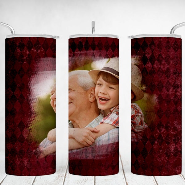 20 oz Tumbler Wrap With Photo Frame Maroon Image Tumbler With Single Picture Png For Sublimation Designs Seamless Tapered Straight Template